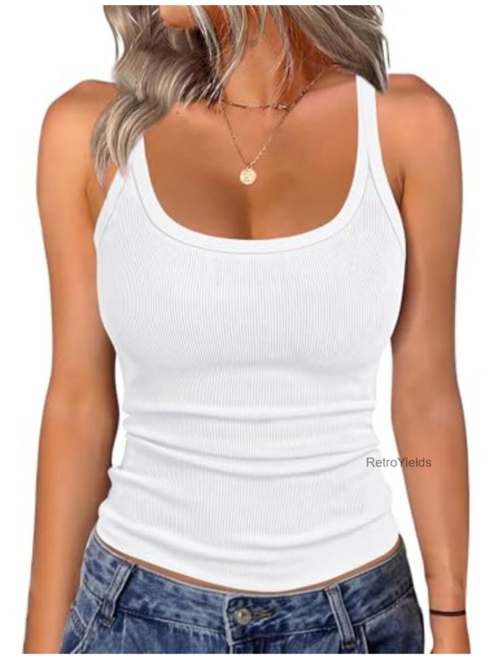 Womens Scoop Neck Ribbed Tank Top Casual Sleeveless Fitted Cami Shirts Slim Tops